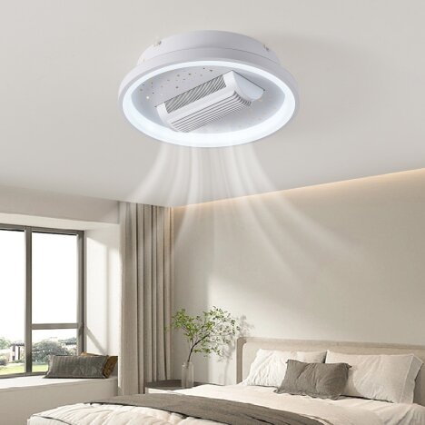 Lustra LED 92W cu Ventilator Alb, LED inclus, 1 surse de iluminare, Lumina: Cald, Natural, Rece, Ech